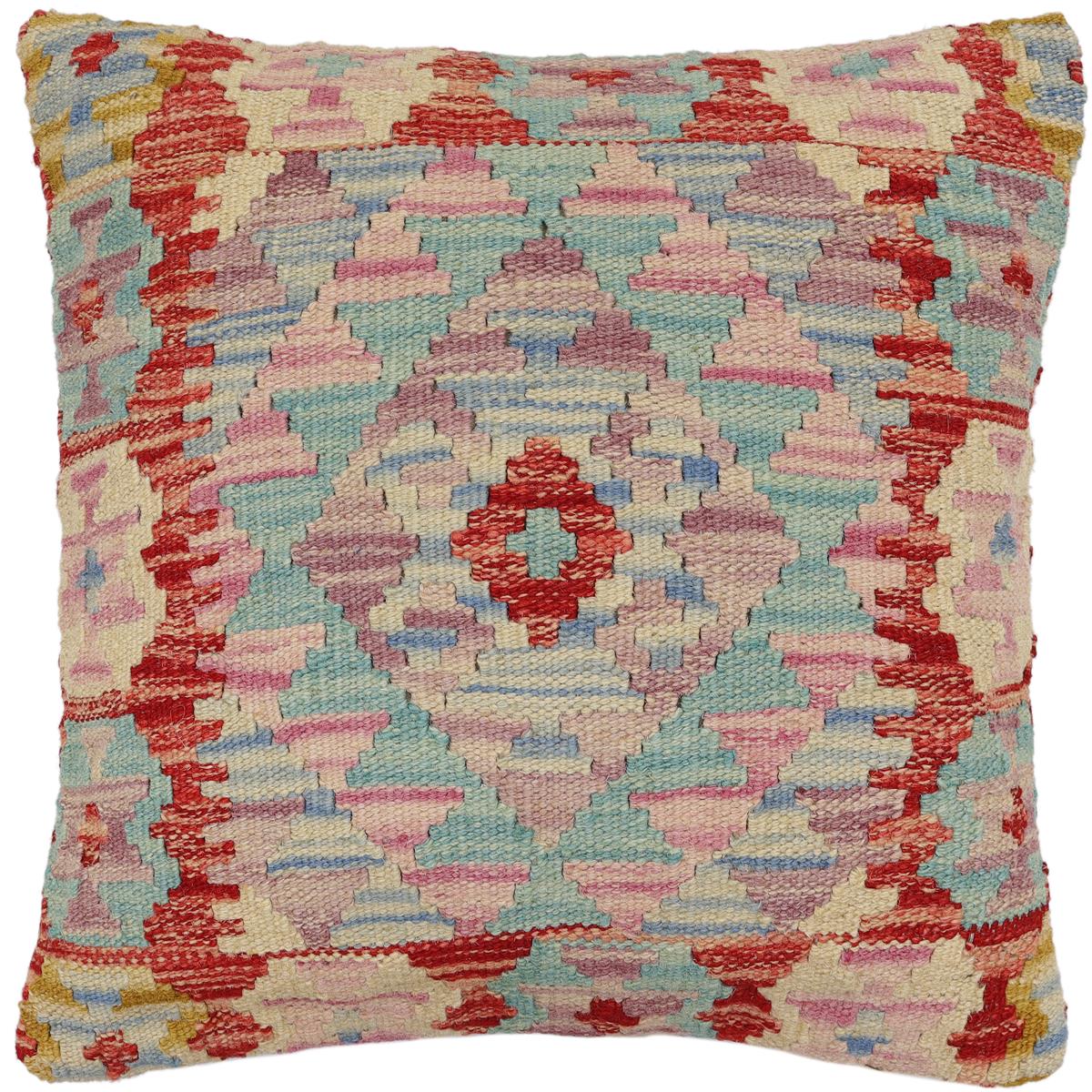 handmade Traditional Pillow Blue Red Hand-Woven SQUARE 100% WOOL Hand woven turkish pillow2 x 2