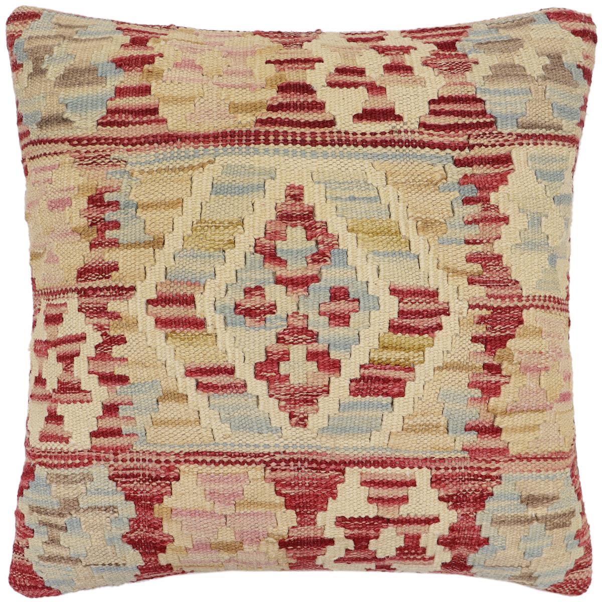 handmade Traditional Pillow Red Blue Hand-Woven SQUARE 100% WOOL Hand woven turkish pillow2 x 2
