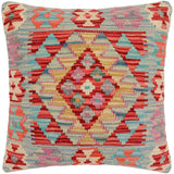 handmade Traditional Pillow Red Blue Hand-Woven SQUARE 100% WOOL Hand woven turkish pillow2' x 2'