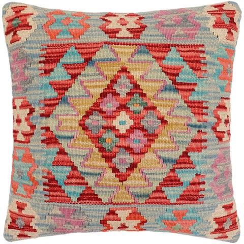 handmade Traditional Pillow Red Blue Hand-Woven SQUARE 100% WOOL Hand woven turkish pillow2 x 2