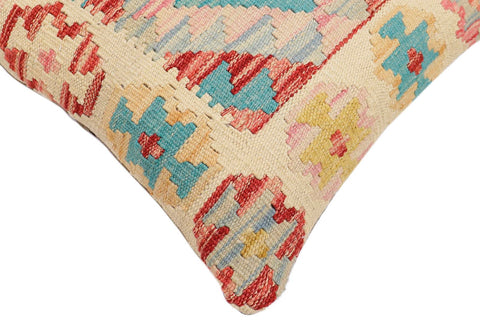 handmade Traditional Pillow Beige Blue Hand-Woven SQUARE 100% WOOL Hand woven turkish pillow2 x 2