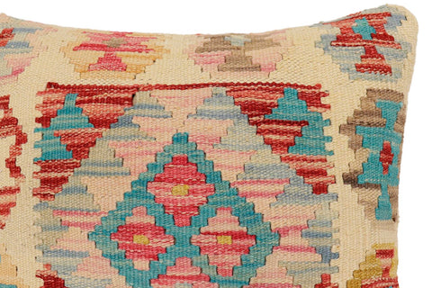 handmade Traditional Pillow Beige Blue Hand-Woven SQUARE 100% WOOL Hand woven turkish pillow2 x 2