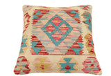 handmade Traditional Pillow Beige Blue Hand-Woven SQUARE 100% WOOL Hand woven turkish pillow2' x 2'
