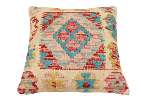 handmade Traditional Pillow Beige Blue Hand-Woven SQUARE 100% WOOL Hand woven turkish pillow2 x 2