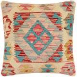 handmade Traditional Pillow Beige Blue Hand-Woven SQUARE 100% WOOL Hand woven turkish pillow2' x 2'