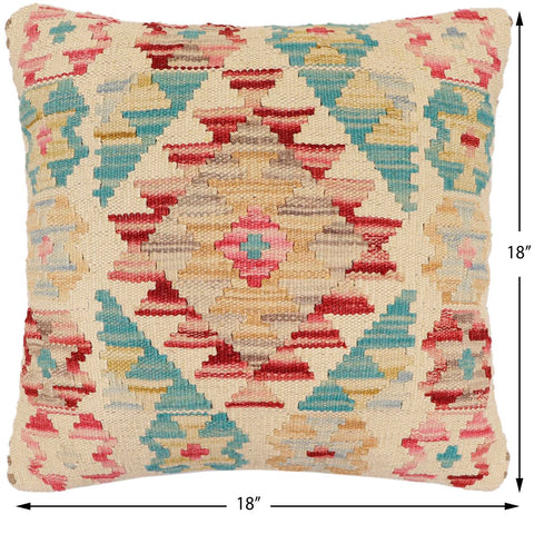 handmade Traditional Pillow Beige Red Hand-Woven SQUARE 100% WOOL Hand woven turkish pillow2 x 2