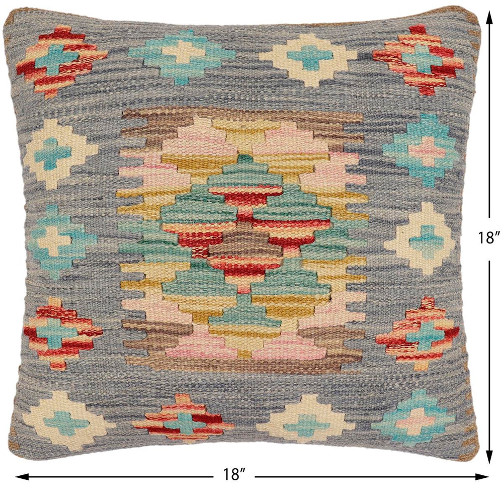 handmade Traditional Pillow Blue Beige Hand-Woven SQUARE 100% WOOL Hand woven turkish pillow2' x 2'