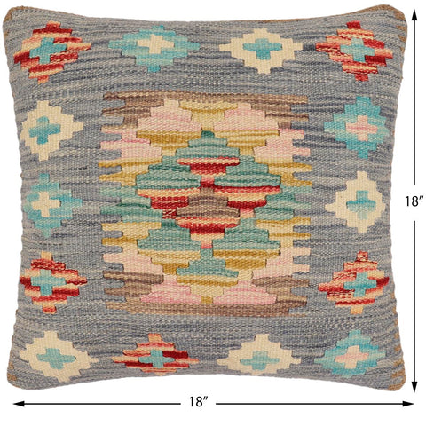 handmade Traditional Pillow Blue Beige Hand-Woven SQUARE 100% WOOL Hand woven turkish pillow2 x 2
