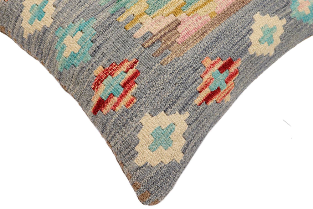 handmade Traditional Pillow Blue Beige Hand-Woven SQUARE 100% WOOL Hand woven turkish pillow2' x 2'