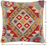 handmade Traditional Pillow Blue Red Hand-Woven SQUARE 100% WOOL Hand woven turkish pillow2' x 2'