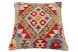 handmade Traditional Pillow Blue Red Hand-Woven SQUARE 100% WOOL Hand woven turkish pillow2' x 2'