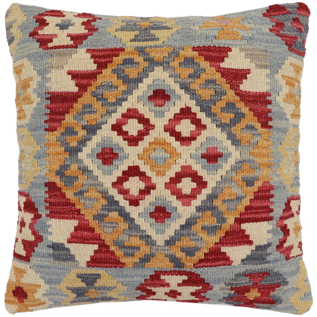 handmade Traditional Pillow Blue Red Hand-Woven SQUARE 100% WOOL Hand woven turkish pillow2 x 2
