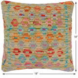 handmade Traditional Pillow Green Rust Hand-Woven SQUARE 100% WOOL Hand woven turkish pillow2' x 2'