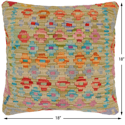 handmade Traditional Pillow Green Rust Hand-Woven SQUARE 100% WOOL Hand woven turkish pillow2 x 2