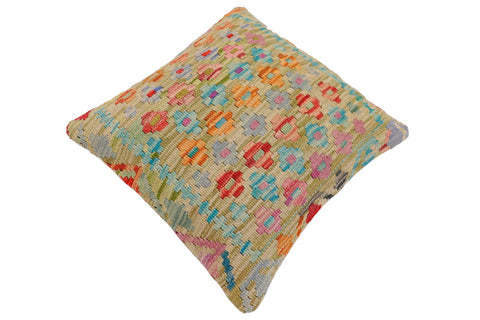 handmade Traditional Pillow Green Rust Hand-Woven SQUARE 100% WOOL Hand woven turkish pillow2 x 2