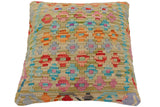 handmade Traditional Pillow Green Rust Hand-Woven SQUARE 100% WOOL Hand woven turkish pillow2' x 2'