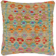 handmade Traditional Pillow Green Rust Hand-Woven SQUARE 100% WOOL Hand woven turkish pillow2' x 2'