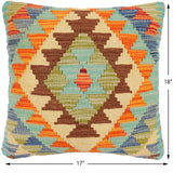 handmade Traditional Pillow Rust Blue Hand-Woven SQUARE 100% WOOL  Hand woven turkish pillow  2 x 2