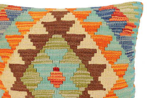 handmade Traditional Pillow Rust Blue Hand-Woven SQUARE 100% WOOL  Hand woven turkish pillow  2 x 2