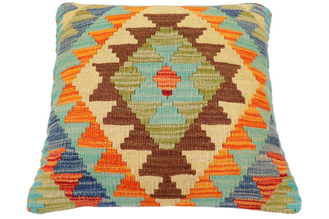 handmade Traditional Pillow Rust Blue Hand-Woven SQUARE 100% WOOL  Hand woven turkish pillow  2 x 2