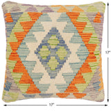 handmade Traditional Pillow Blue Rust Hand-Woven SQUARE 100% WOOL  Hand woven turkish pillow  2 x 2
