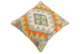 handmade Traditional Pillow Blue Rust Hand-Woven SQUARE 100% WOOL  Hand woven turkish pillow  2 x 2