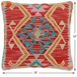 handmade Traditional Pillow Red Blue Hand-Woven SQUARE 100% WOOL  Hand woven turkish pillow  PILLOW