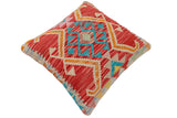handmade Traditional Pillow Red Blue Hand-Woven SQUARE 100% WOOL  Hand woven turkish pillow  PILLOW