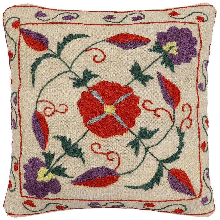 handmade Traditional Pillow Beige Red Hand-Woven SQUARE 100% WOOL Handmade pillow