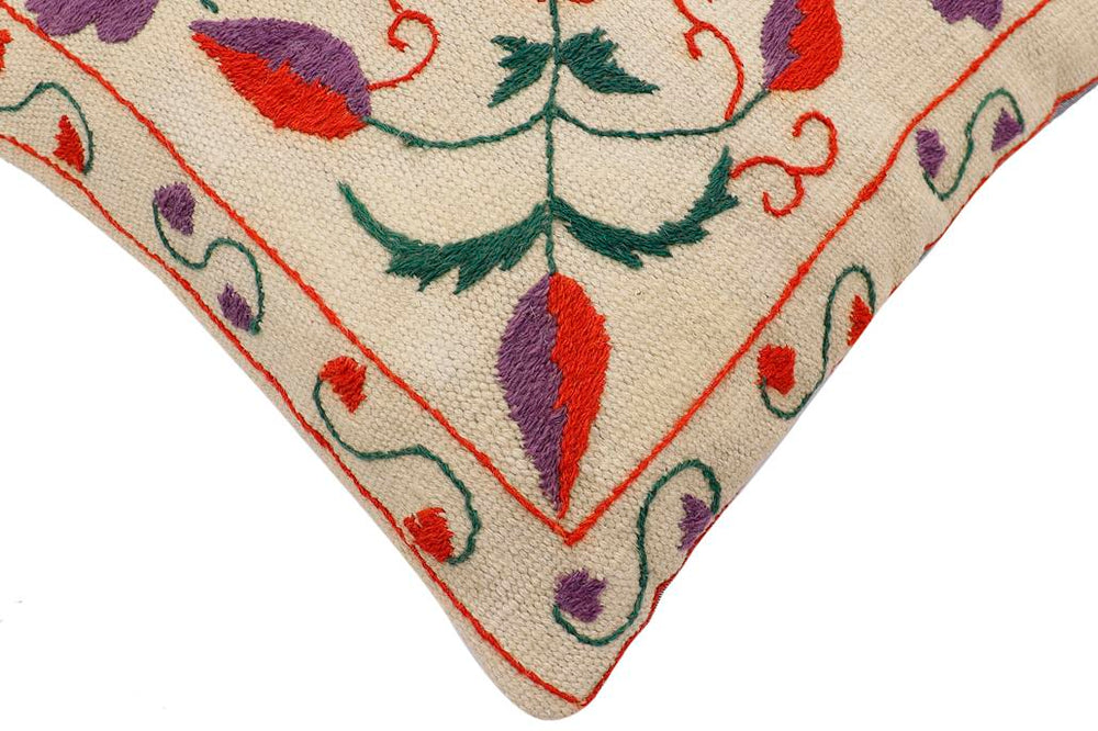 handmade Traditional Pillow Beige Red Hand-Woven SQUARE 100% WOOL Handmade pillow