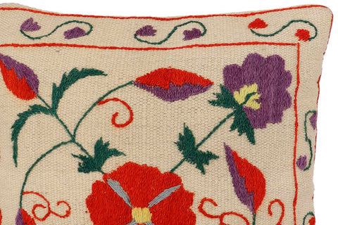 handmade Traditional Pillow Beige Red Hand-Woven SQUARE 100% WOOL Handmade pillow