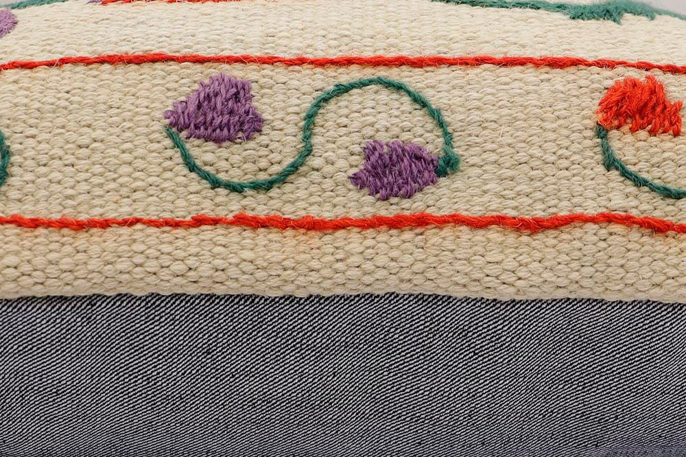 handmade Traditional Pillow Beige Red Hand-Woven SQUARE 100% WOOL Handmade pillow