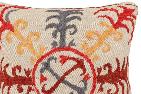 handmade Traditional Pillow Beige Red Hand-Woven SQUARE 100% WOOL Handmade pillow