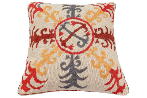 handmade Traditional Pillow Beige Red Hand-Woven SQUARE 100% WOOL Handmade pillow