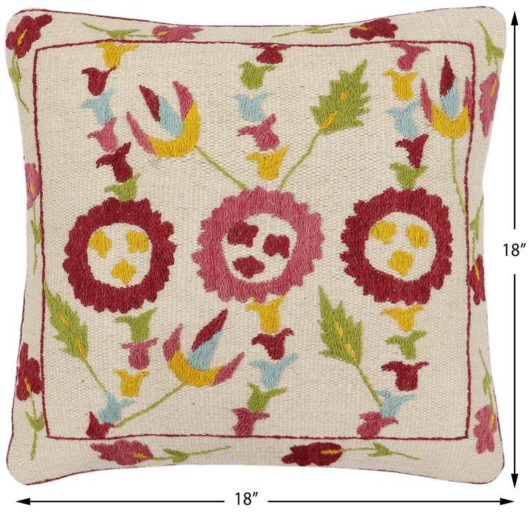 handmade Traditional Pillow Beige Red Hand-Woven SQUARE 100% WOOL Handmade pillow