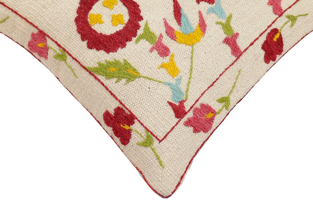 handmade Traditional Pillow Beige Red Hand-Woven SQUARE 100% WOOL Handmade pillow