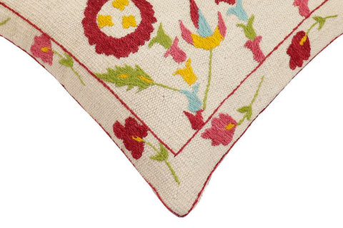 handmade Traditional Pillow Beige Red Hand-Woven SQUARE 100% WOOL Handmade pillow