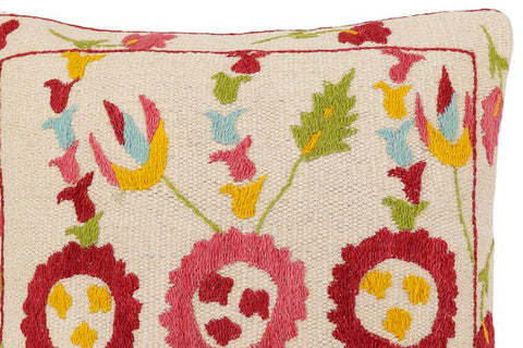 handmade Traditional Pillow Beige Red Hand-Woven SQUARE 100% WOOL Handmade pillow