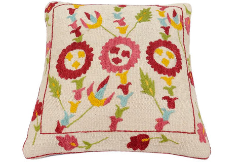 handmade Traditional Pillow Beige Red Hand-Woven SQUARE 100% WOOL Handmade pillow