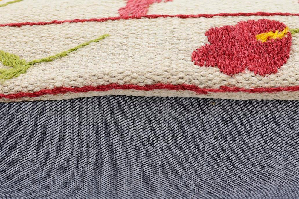 handmade Traditional Pillow Beige Red Hand-Woven SQUARE 100% WOOL Handmade pillow