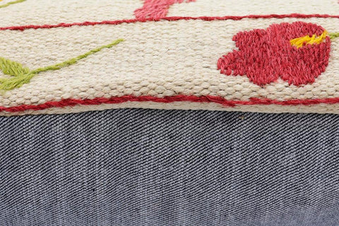 handmade Traditional Pillow Beige Red Hand-Woven SQUARE 100% WOOL Handmade pillow