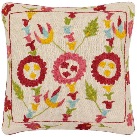 handmade Traditional Pillow Beige Red Hand-Woven SQUARE 100% WOOL Handmade pillow