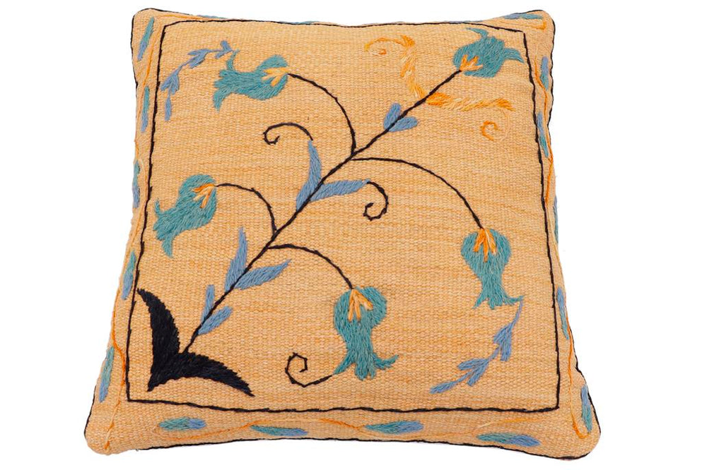 handmade Traditional Pillow Orange Blue Hand-Woven SQUARE 100% WOOL Handmade pillow