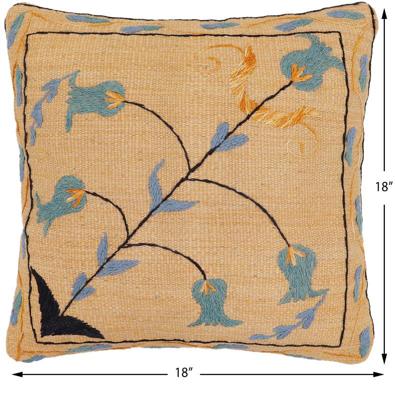 handmade Traditional Pillow Orange Blue Hand-Woven SQUARE 100% WOOL Handmade pillow