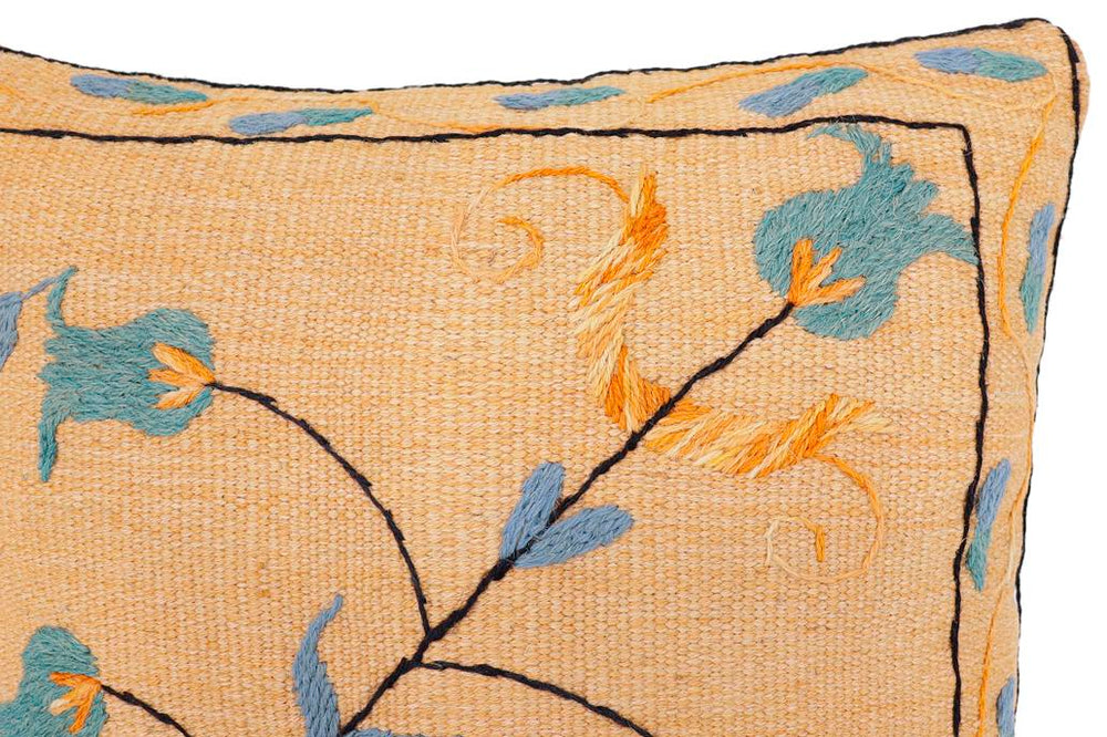 handmade Traditional Pillow Orange Blue Hand-Woven SQUARE 100% WOOL Handmade pillow