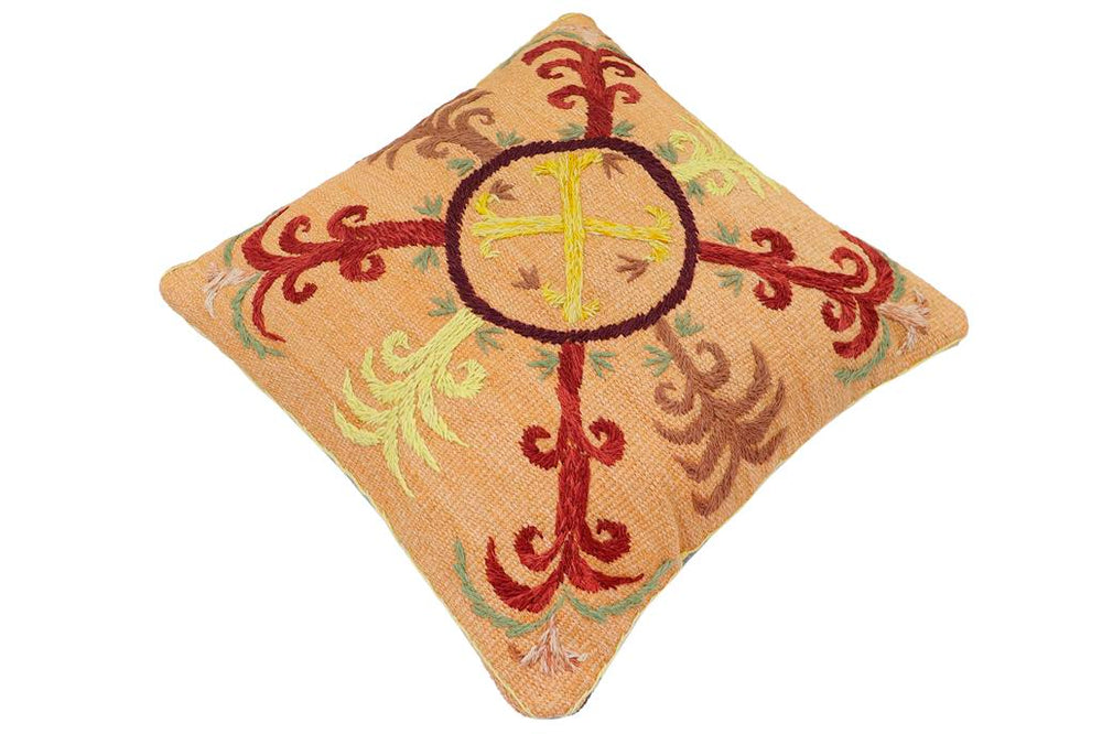 handmade Traditional Pillow Orange Red Hand-Woven SQUARE 100% WOOL Handmade pillow