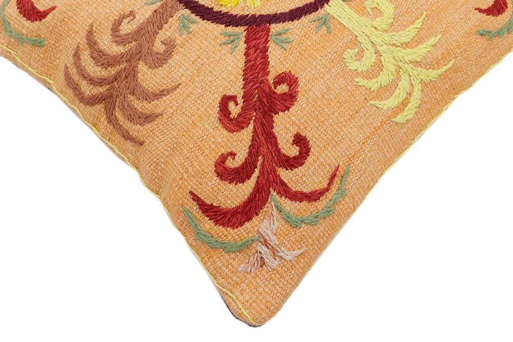 handmade Traditional Pillow Orange Red Hand-Woven SQUARE 100% WOOL Handmade pillow