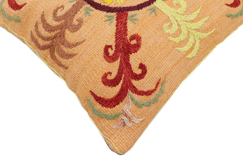 handmade Traditional Pillow Orange Red Hand-Woven SQUARE 100% WOOL Handmade pillow