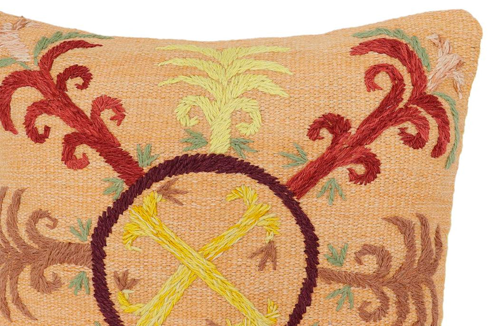 handmade Traditional Pillow Orange Red Hand-Woven SQUARE 100% WOOL Handmade pillow