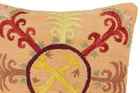 handmade Traditional Pillow Orange Red Hand-Woven SQUARE 100% WOOL Handmade pillow